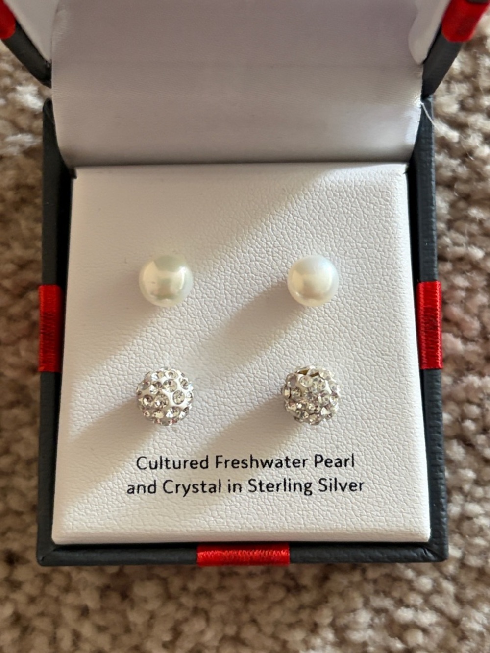 Cultured Freshwater Pearl and Crystal Sterling Silver Earring Set - White - Picture 4 of 5